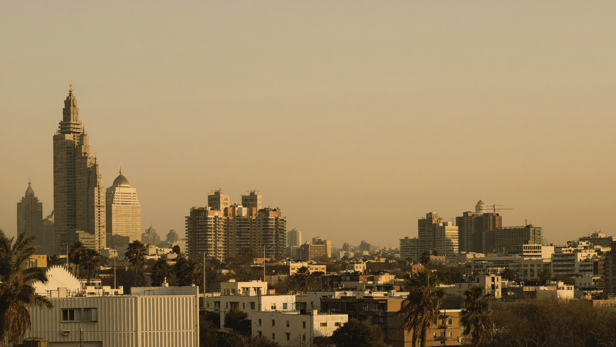 A calm Kerala cityscape at golden hour