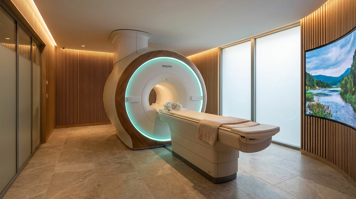 Calming open-bore MRI suite